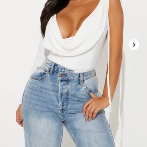 Fashion Nova White Drape Neck Bodysuit
